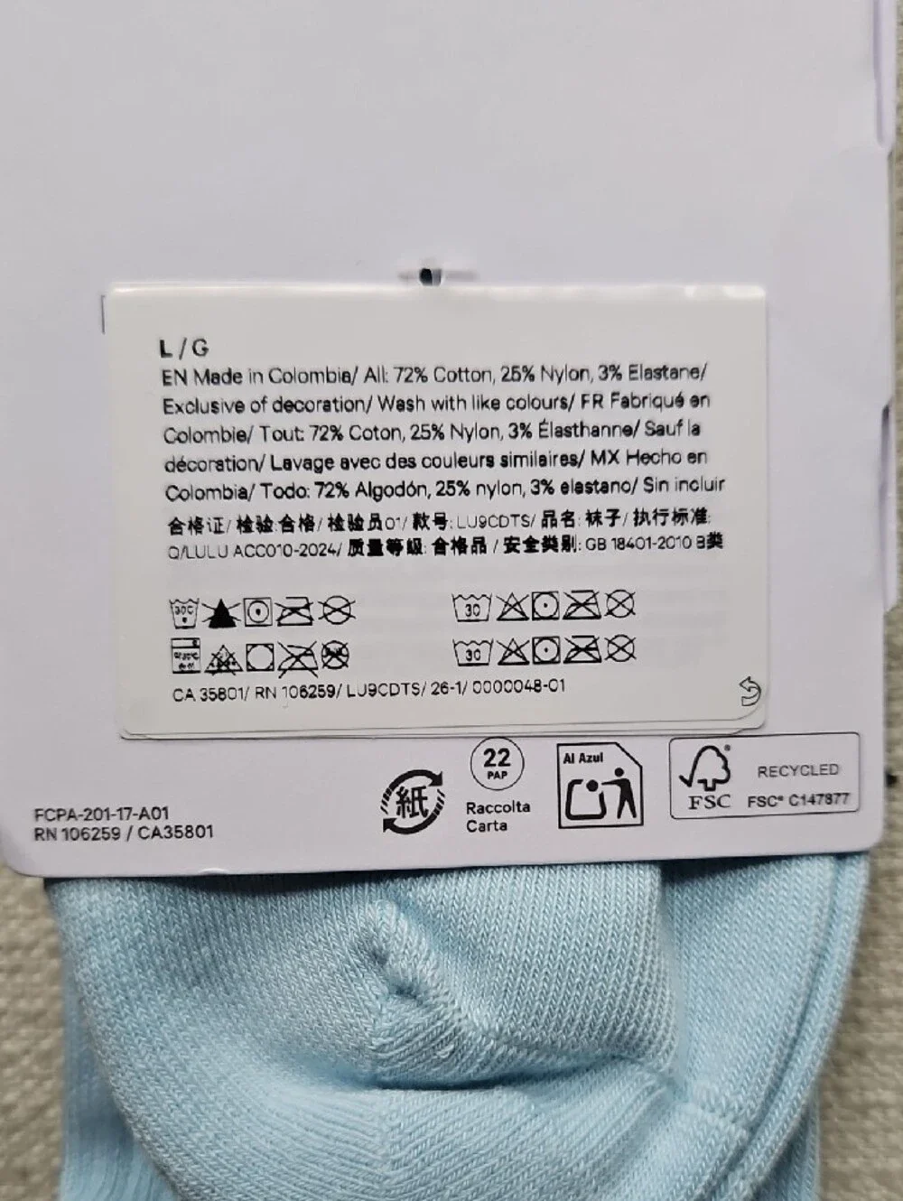 lululemon athletica Unisex Daily Essential Crew Socks - Light Blue